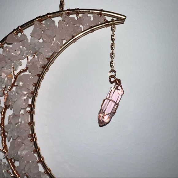 Rose quartz crystal sun catcher wall decor art beaded tree of life rocks pink π - Picture 11 of 13